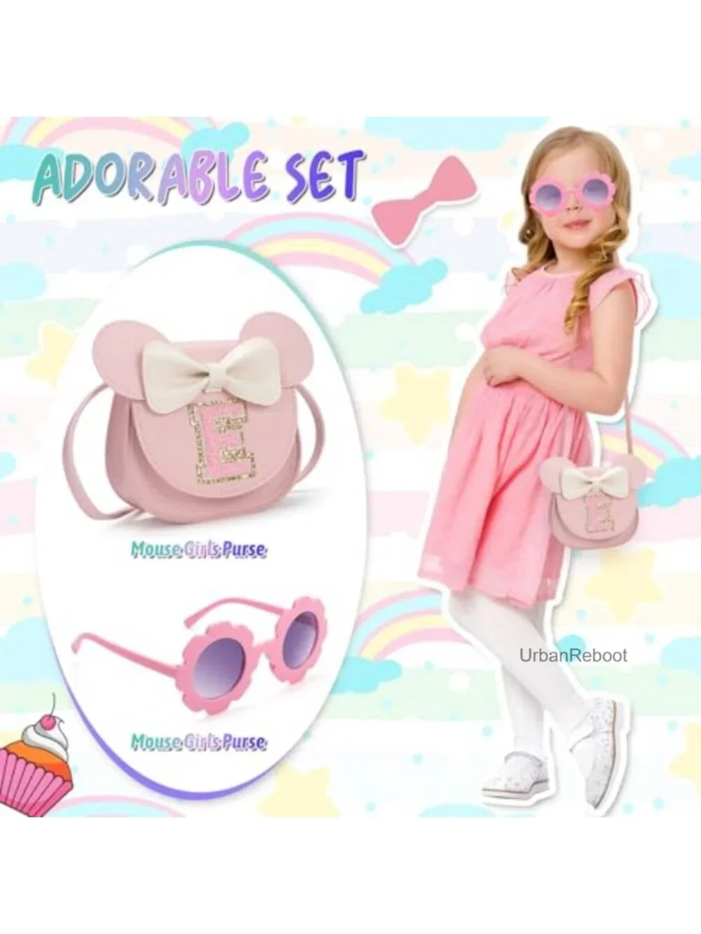 Girls Crossbody Purse with Mouse Ear Bow & Sunglasses Set